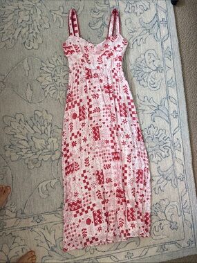 Derek Heart White & Red Patterned Maxi Dress